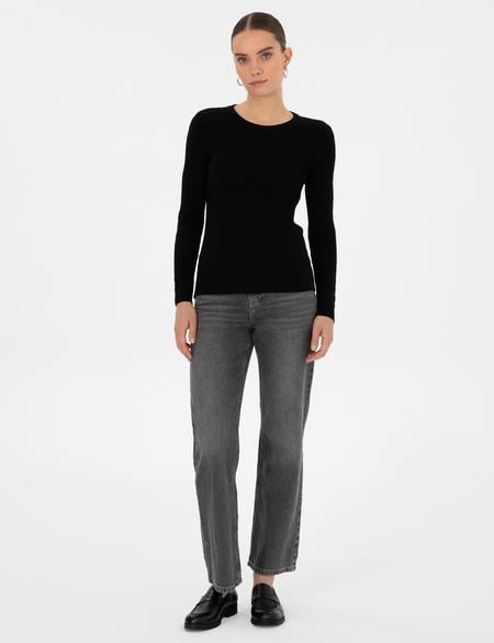 Siyah Ex. Slim Fit Örgü Desenli Kazak - 50316334035