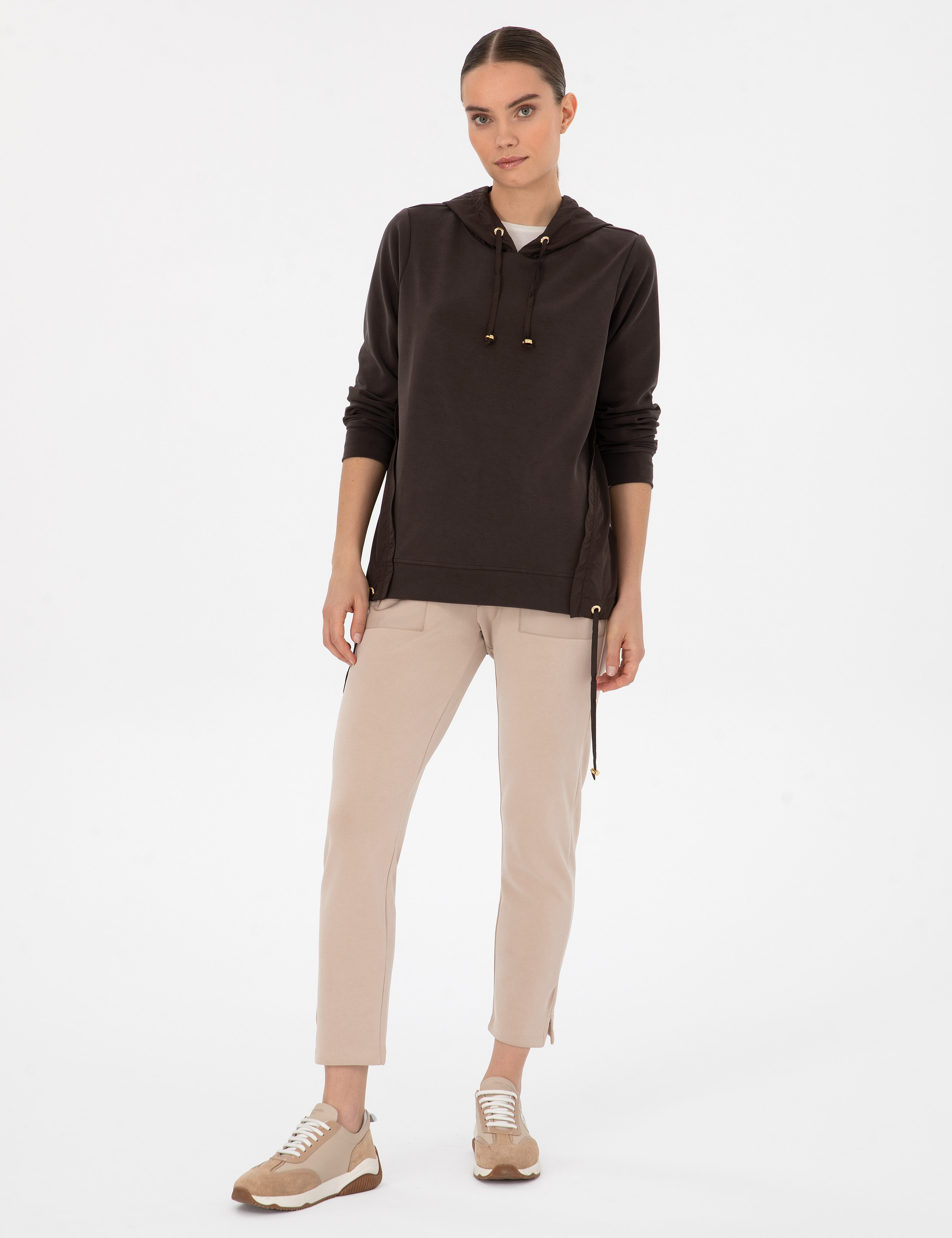 Kahverengi Oversize Modal Karışımlı Kapüşonlu Sweatshirt