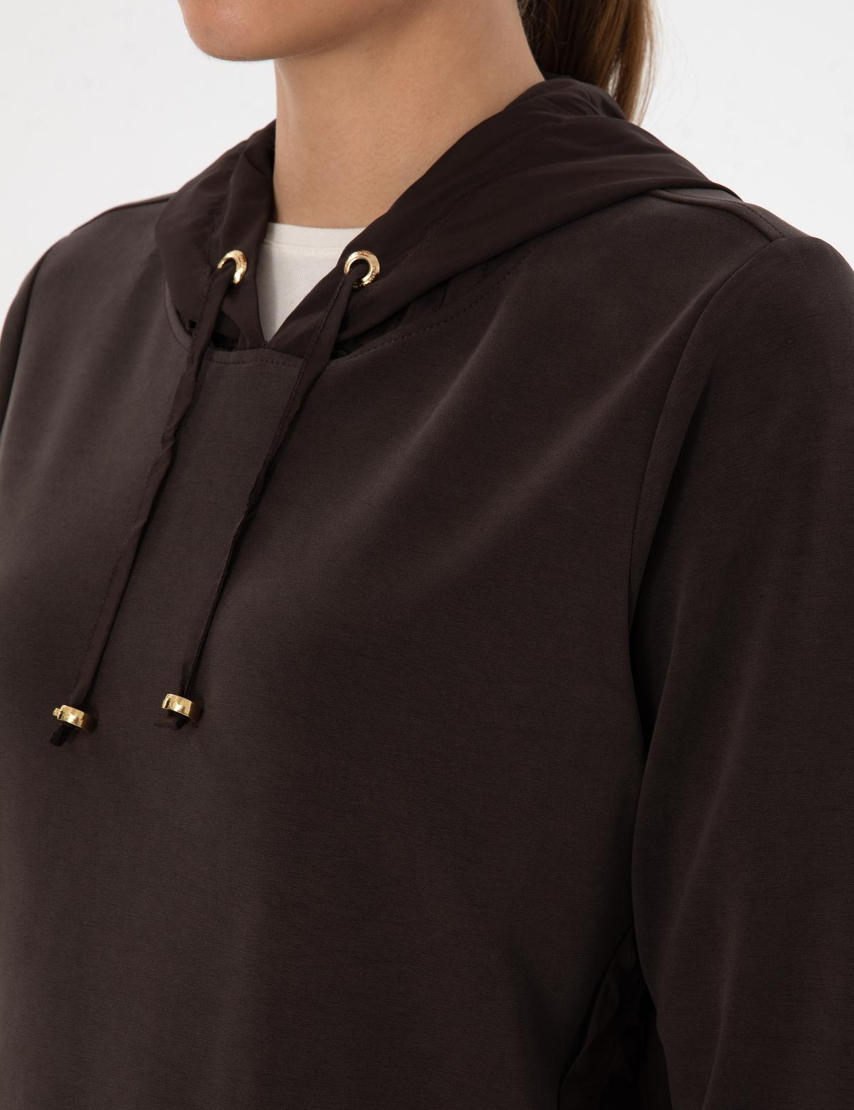 Kahverengi Oversize Modal Karışımlı Kapüşonlu Sweatshirt - 50314041017