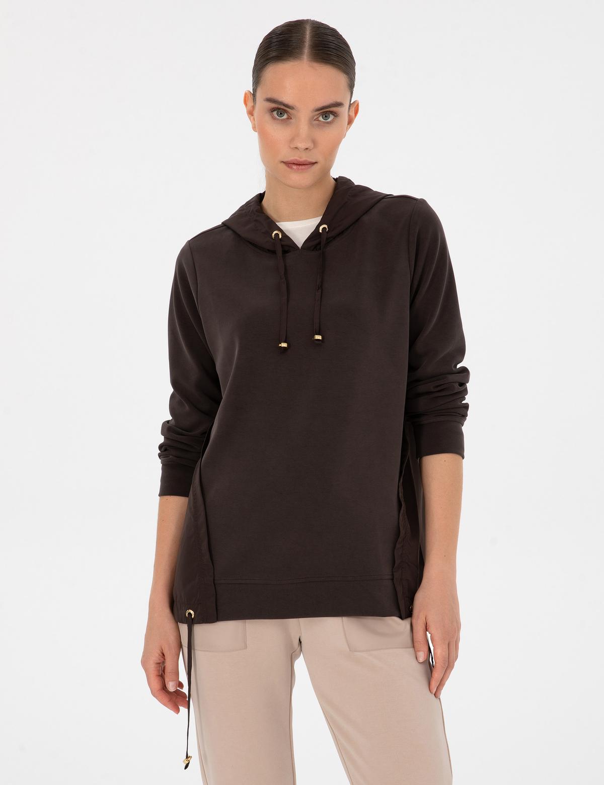 Kahverengi Oversize Modal Karışımlı Kapüşonlu Sweatshirt - 50314041017