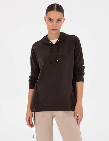 Kahverengi Oversize Modal Karışımlı Kapüşonlu Sweatshirt