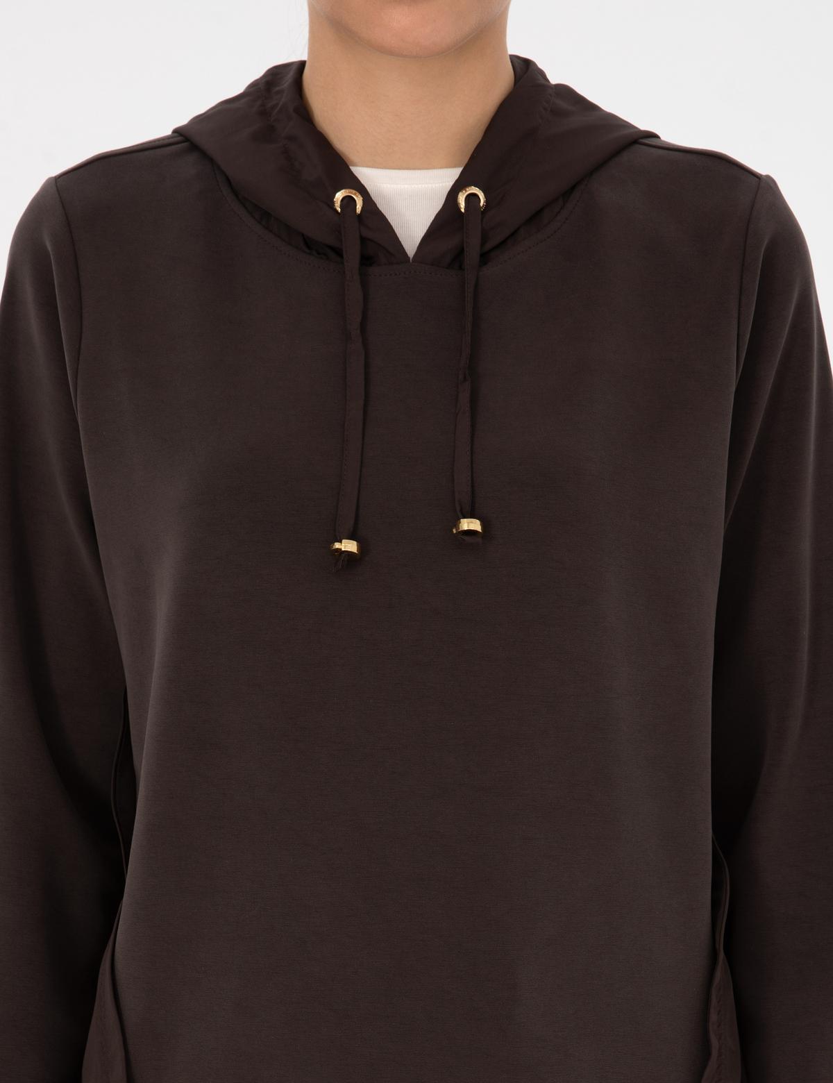 Kahverengi Oversize Modal Karışımlı Kapüşonlu Sweatshirt - 50314041017