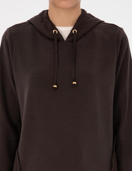 Kahverengi Oversize Modal Karışımlı Kapüşonlu Sweatshirt - 50314041017