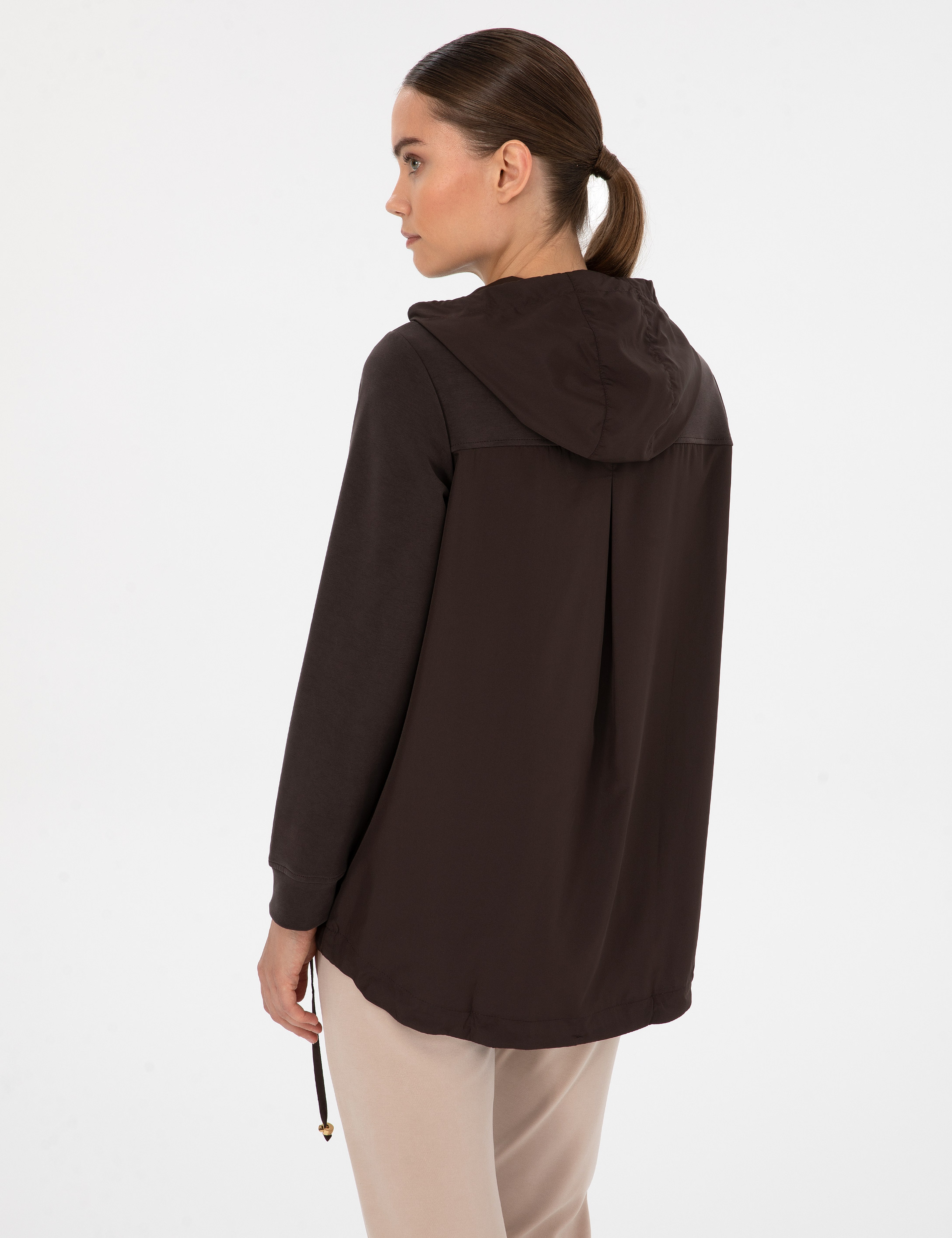 Kahverengi Oversize Modal Karışımlı Kapüşonlu Sweatshirt