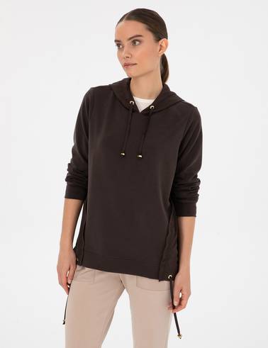 Kahverengi Oversize Modal Karışımlı Kapüşonlu Sweatshirt