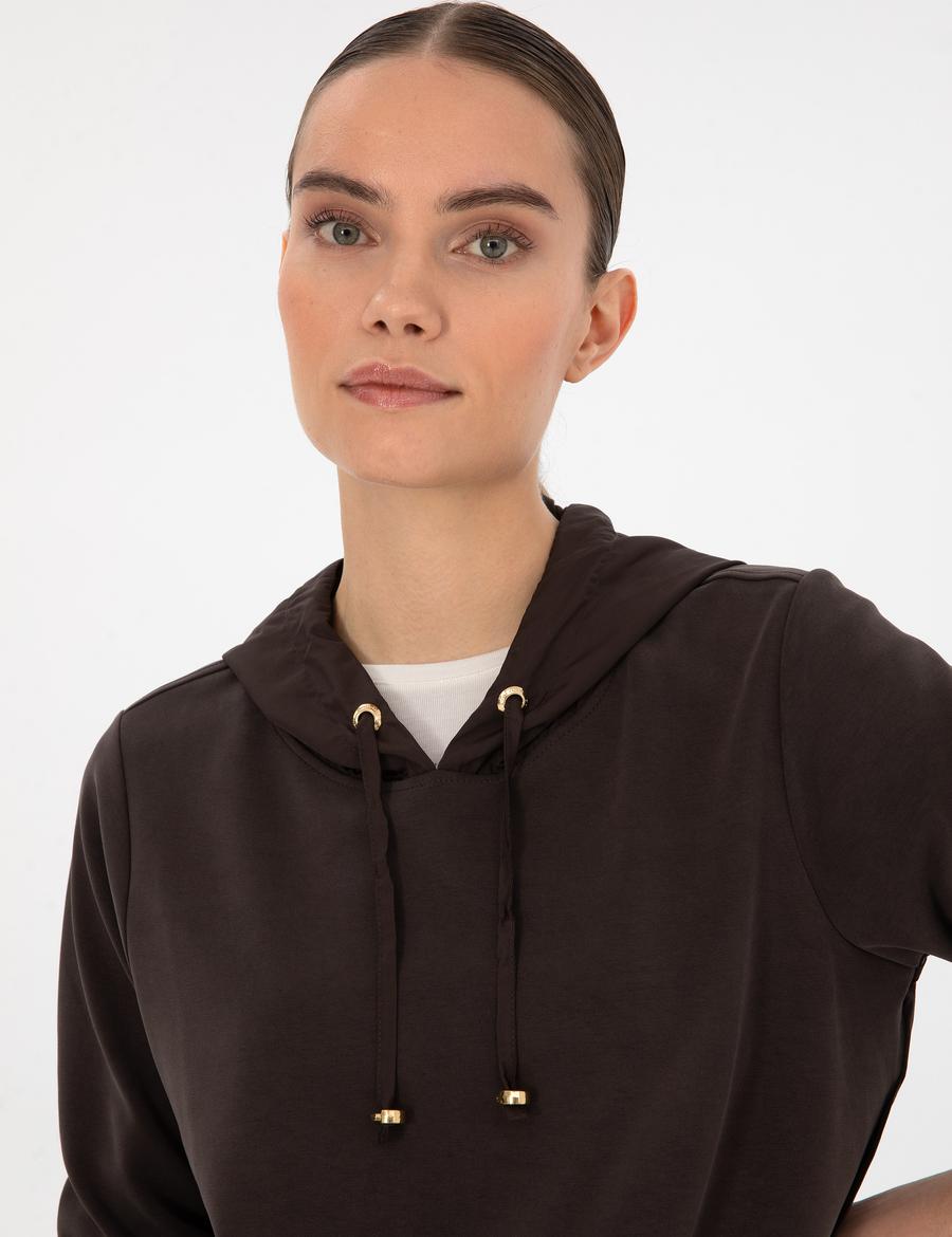 Kahverengi Oversize Modal Karışımlı Kapüşonlu Sweatshirt