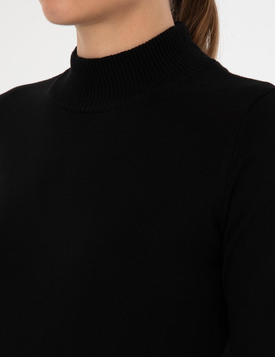 Siyah Slim Fit Yarım Balıkçı Yaka Basic Kazak