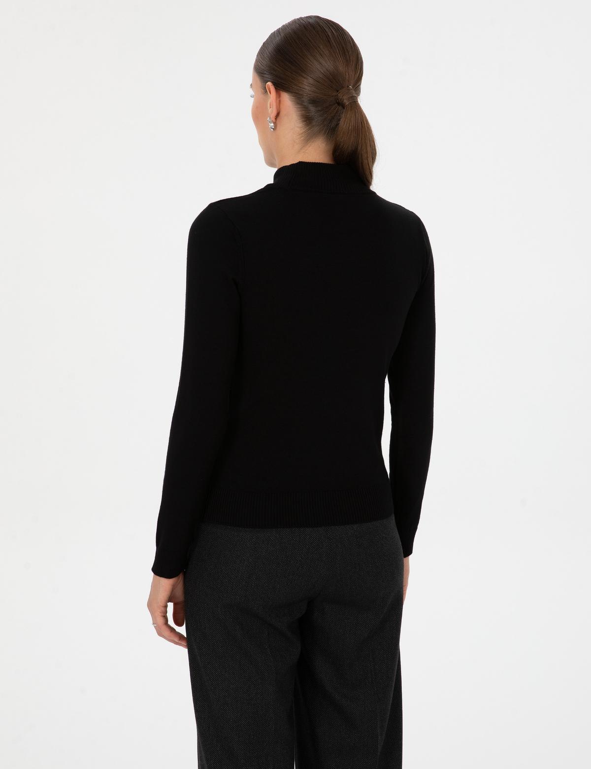 Siyah Slim Fit Yarım Balıkçı Yaka Basic Kazak - 50315768039