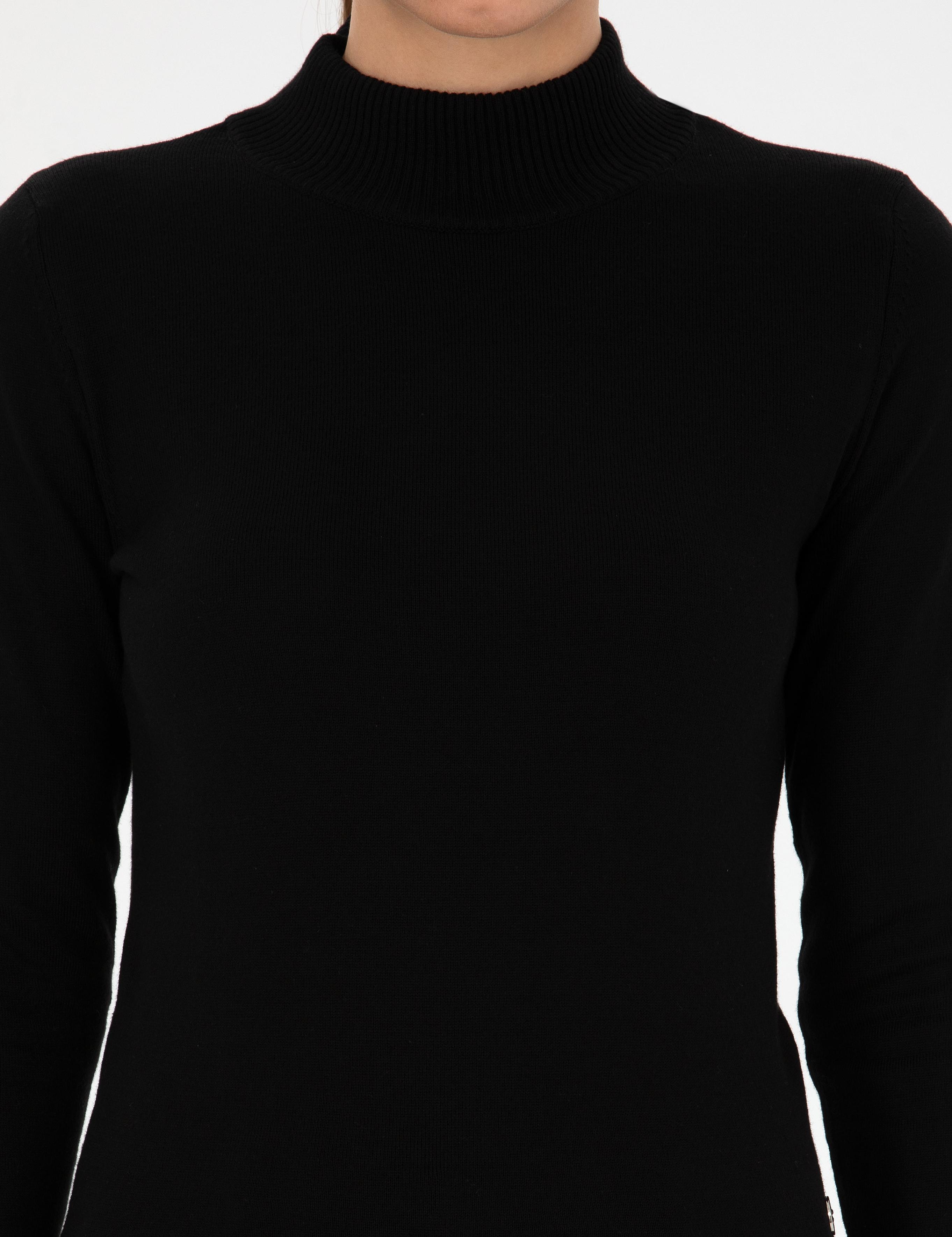 Siyah Slim Fit Yarım Balıkçı Yaka Basic Kazak