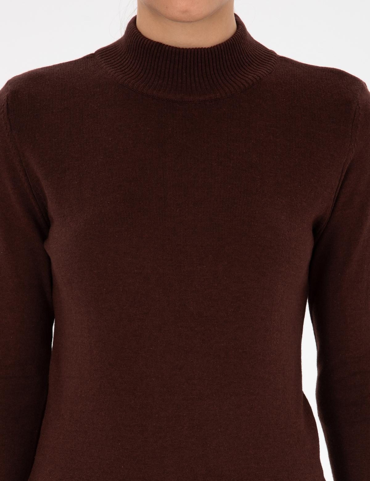 Kahverengi Slim Fit Yarım Balıkçı Yaka Basic Kazak - 50315768059