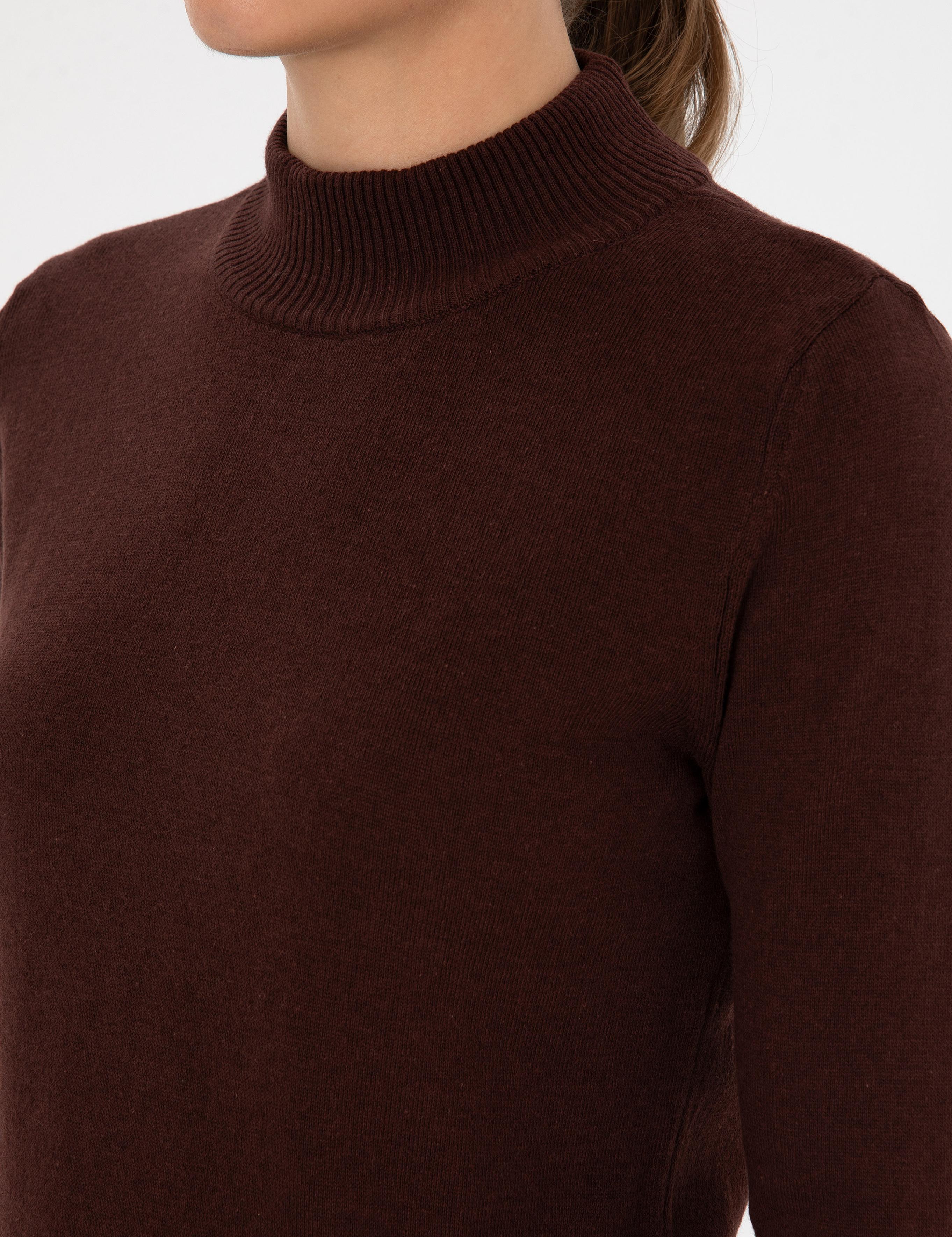 Kahverengi Slim Fit Yarım Balıkçı Yaka Basic Kazak