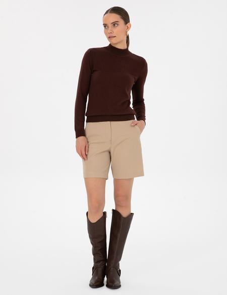 Kahverengi Slim Fit Yarım Balıkçı Yaka Basic Kazak - 50315768059