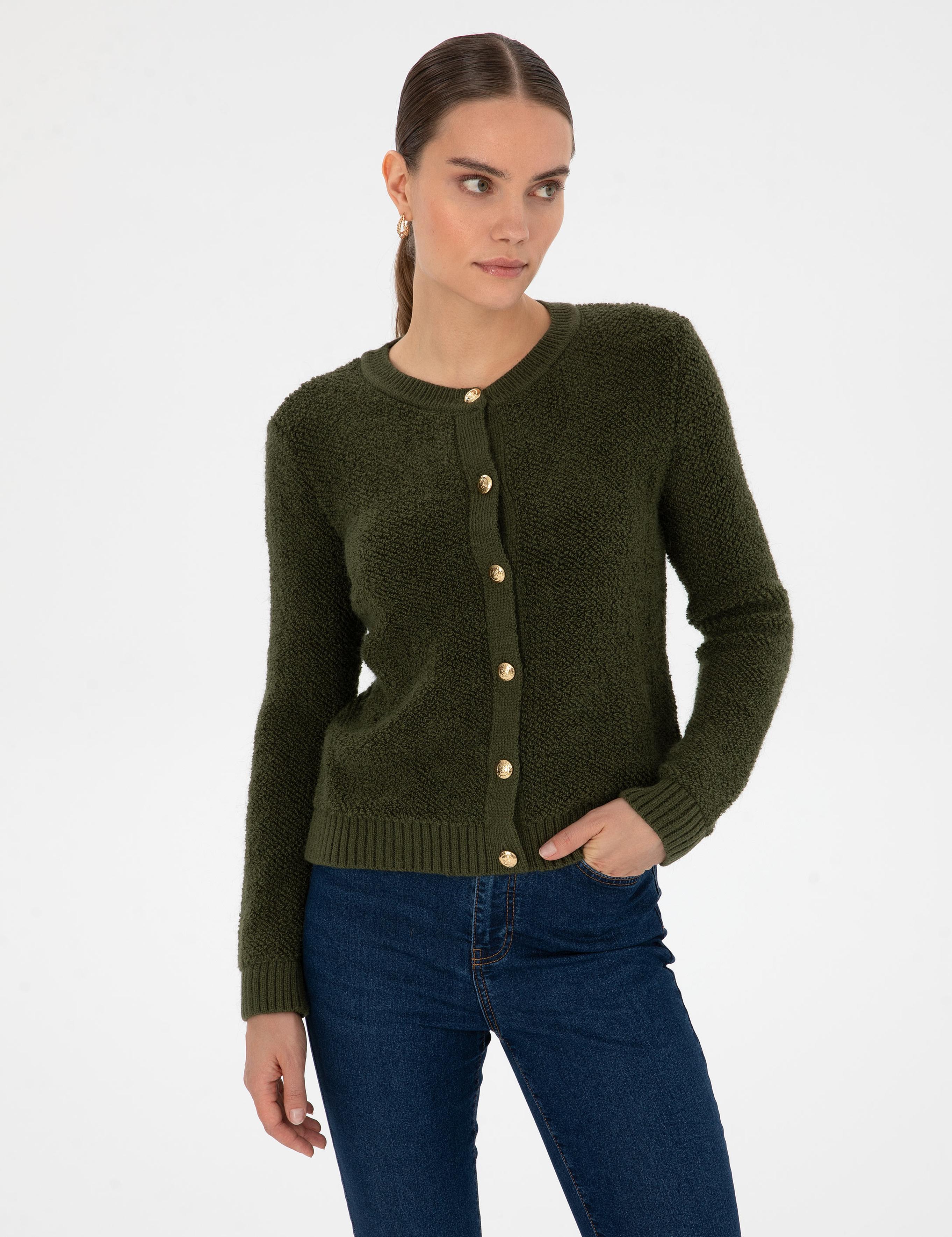 Haki Slim Fit Triko Hırka