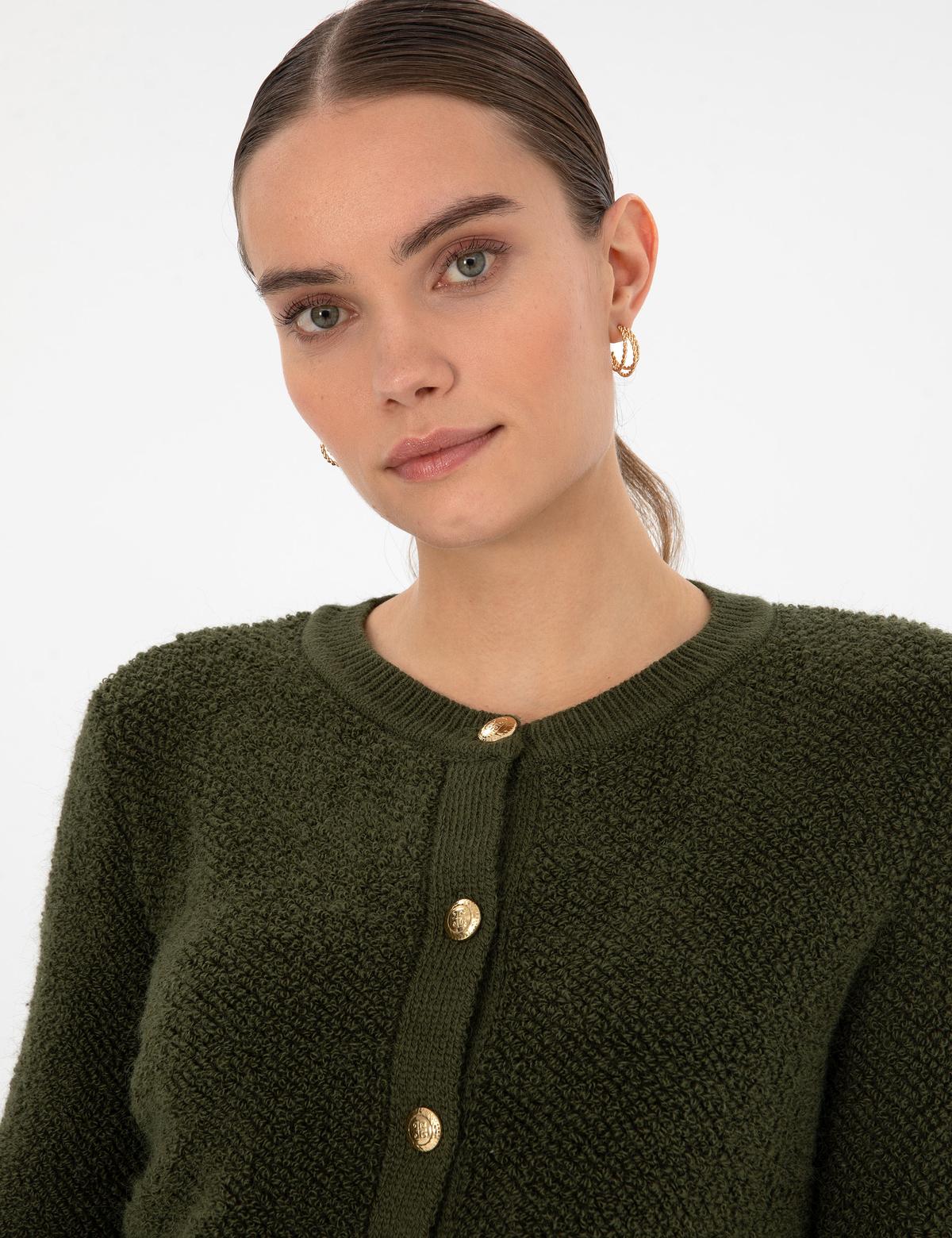 Haki Slim Fit Triko Hırka - 50310995007