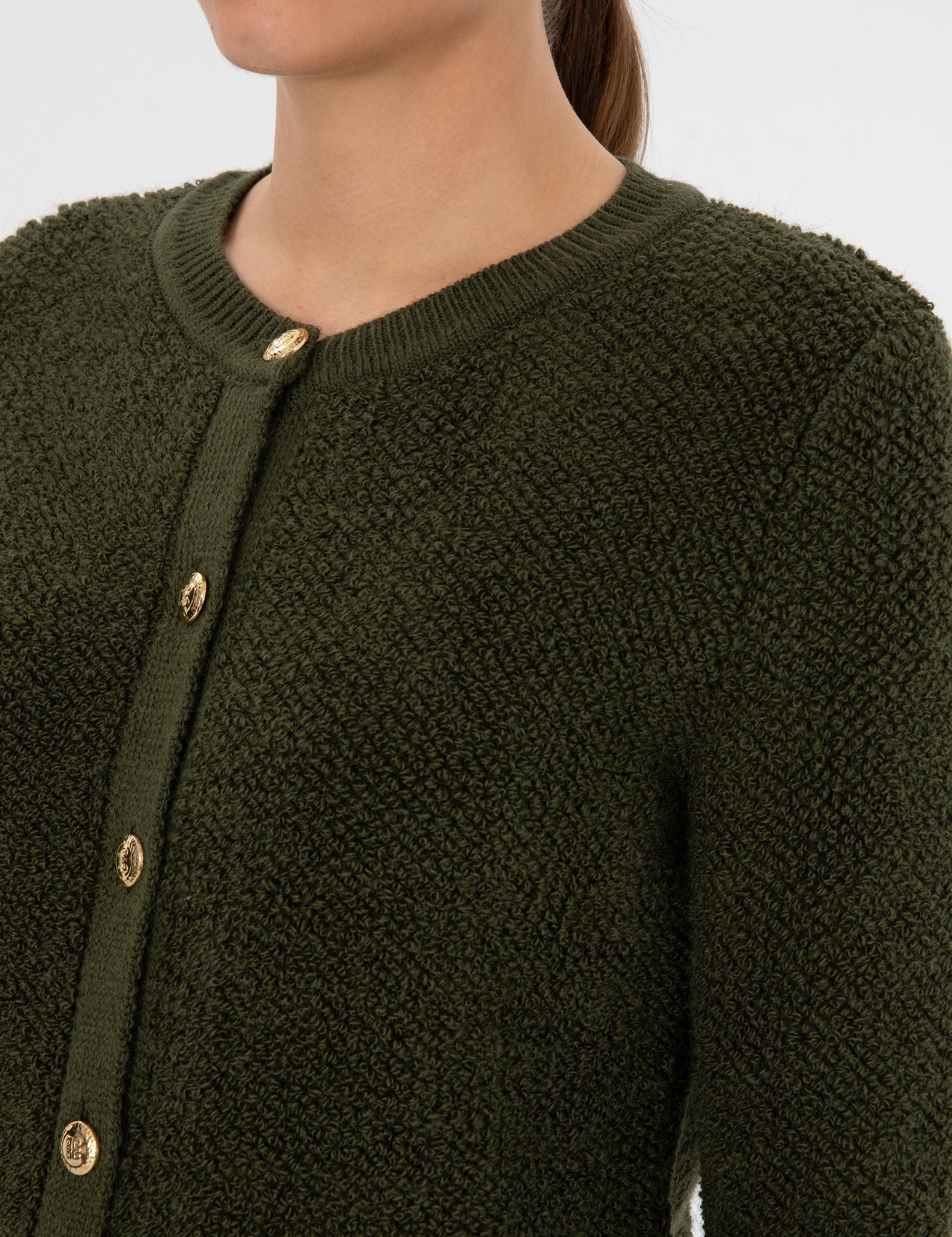 Haki Slim Fit Triko Hırka