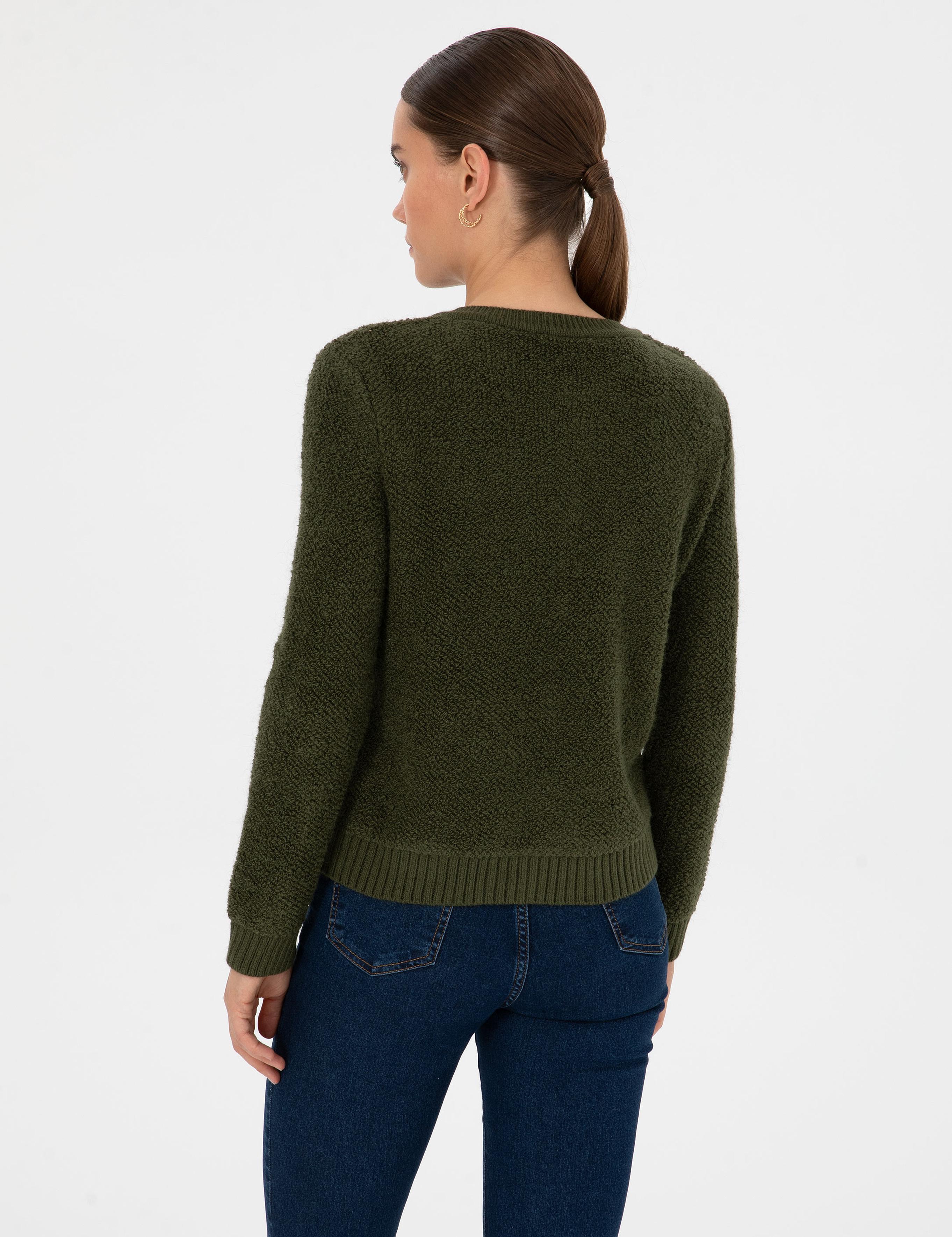 Haki Slim Fit Triko Hırka