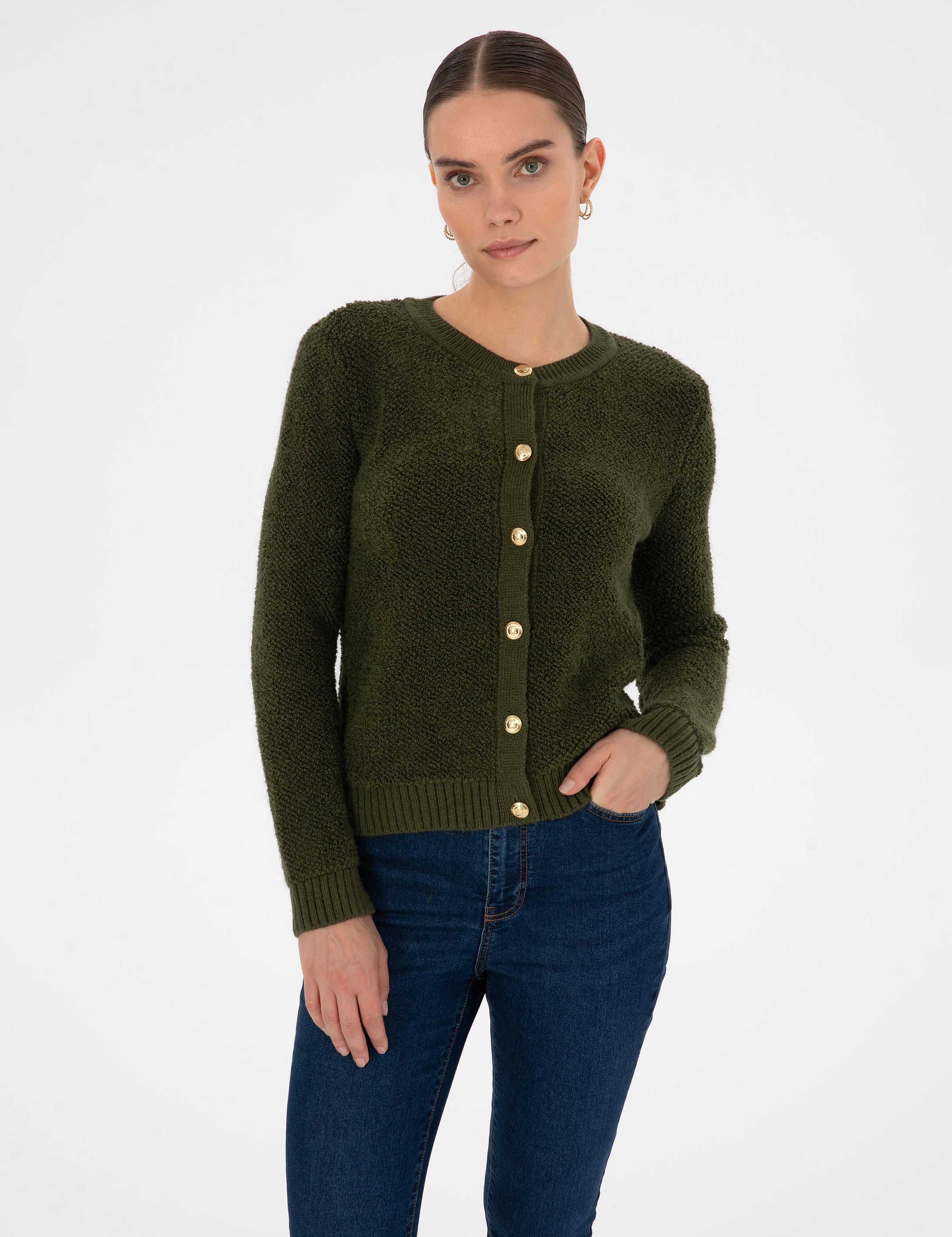 Haki Slim Fit Triko Hırka