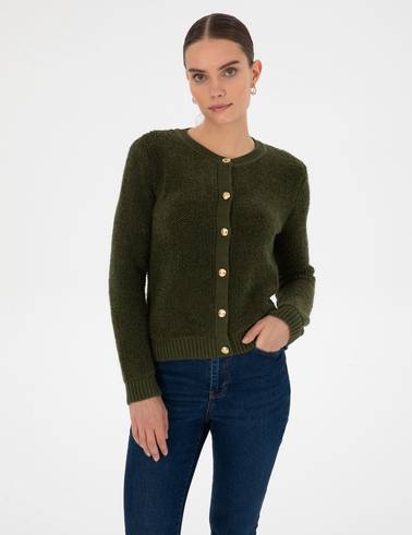 Haki Slim Fit Triko Hırka