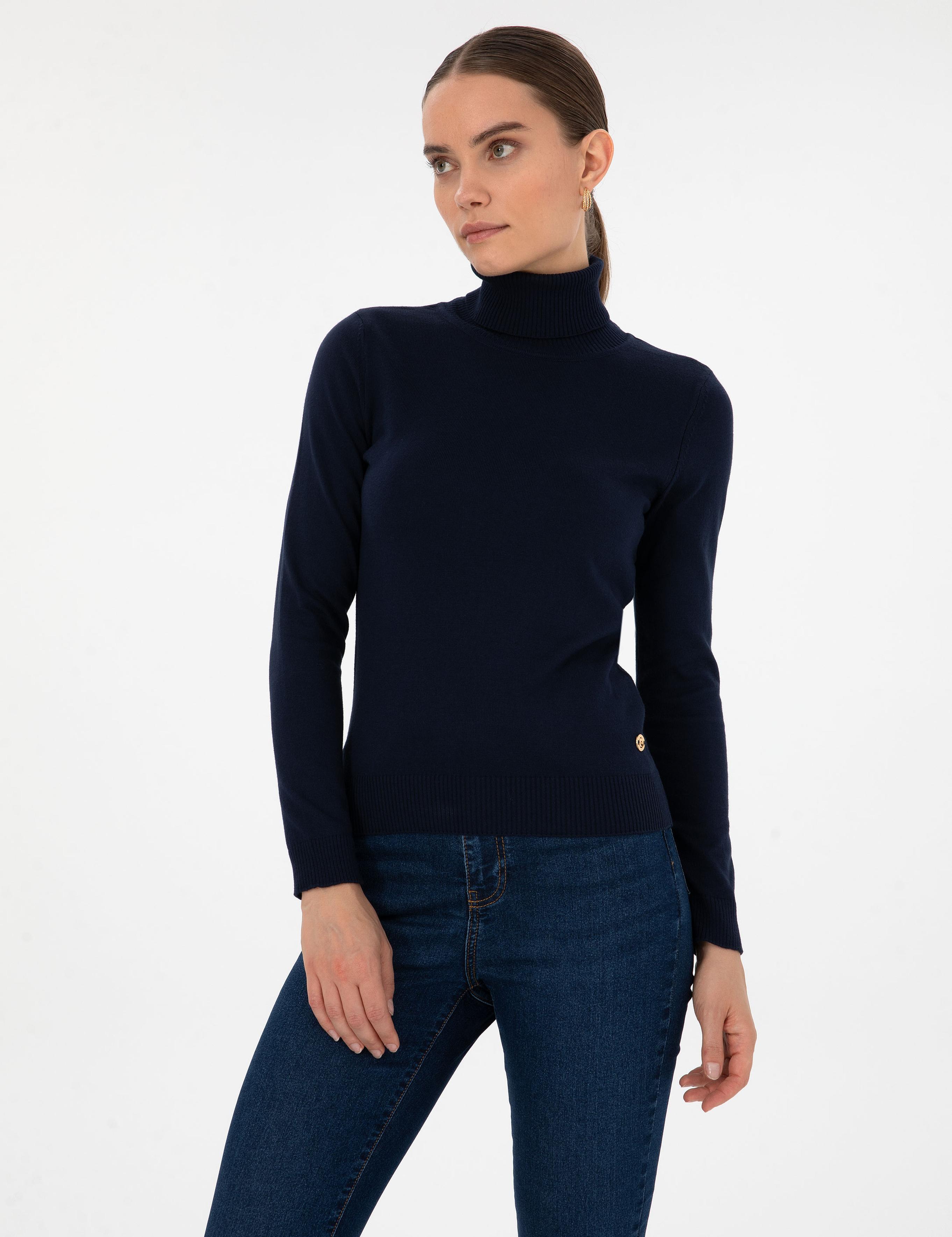 Lacivert Slim Fit Balıkçı Yaka Basic Kazak