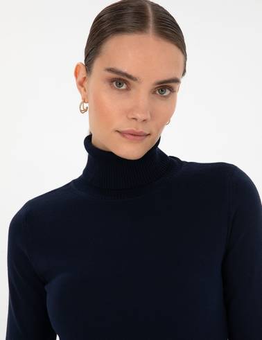 Lacivert Slim Fit Balıkçı Yaka Basic Kazak