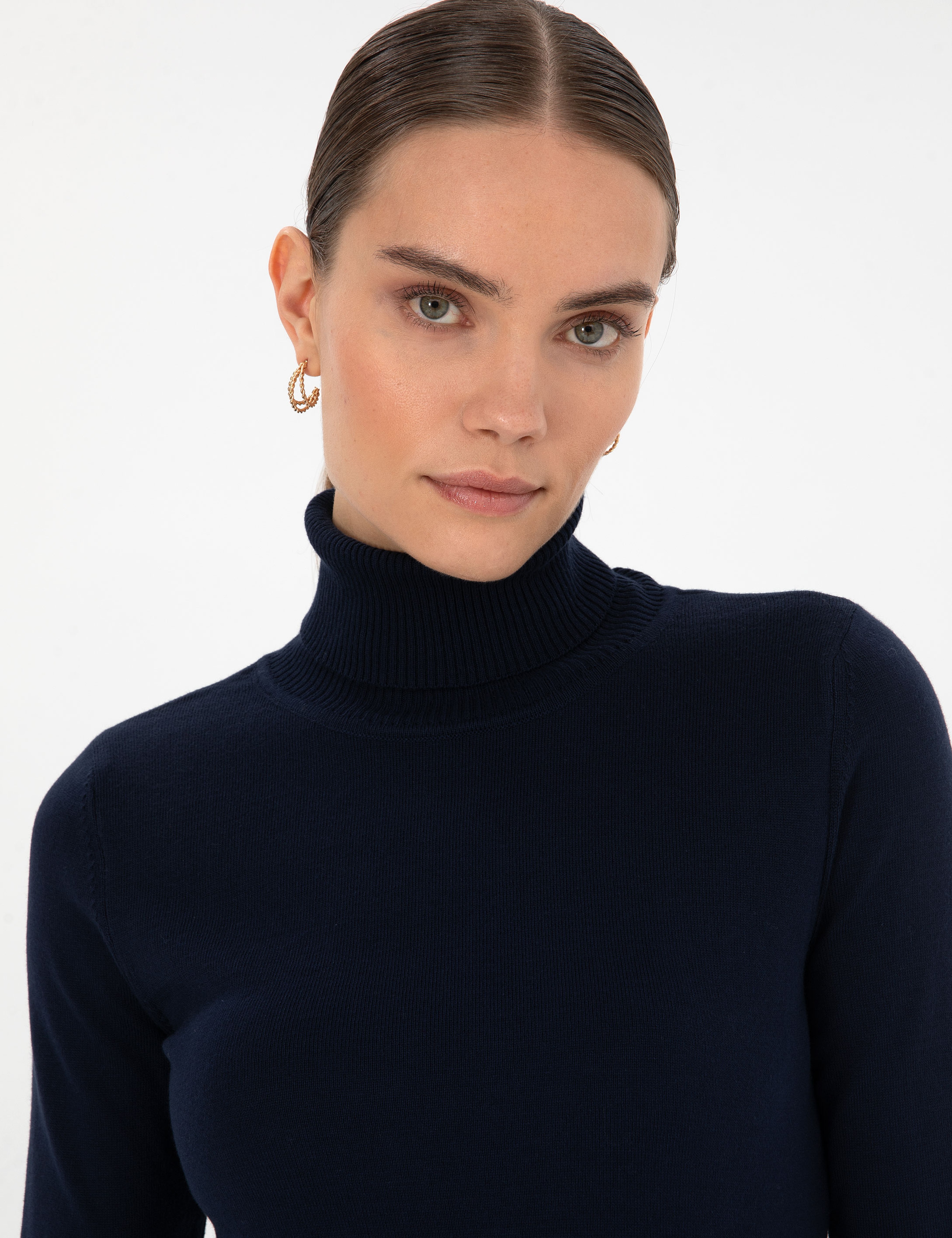Lacivert Slim Fit Balıkçı Yaka Basic Kazak - Image 2