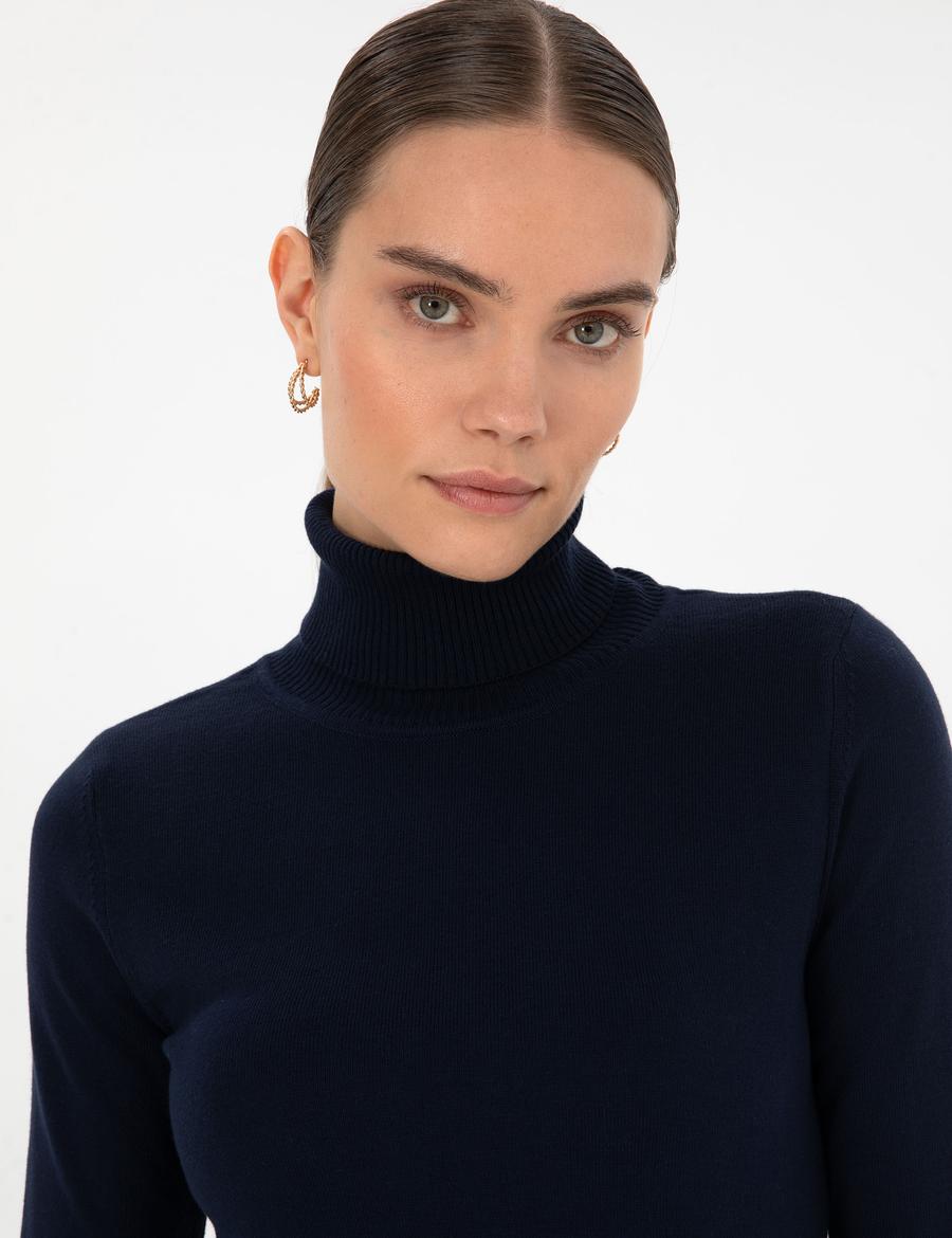 Lacivert Slim Fit Balıkçı Yaka Basic Kazak