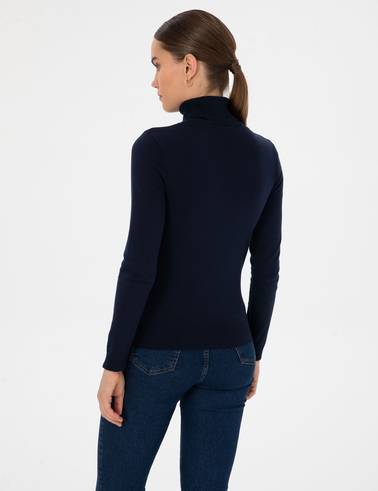 Lacivert Slim Fit Balıkçı Yaka Basic Kazak