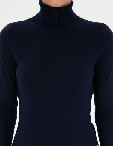 Lacivert Slim Fit Balıkçı Yaka Basic Kazak