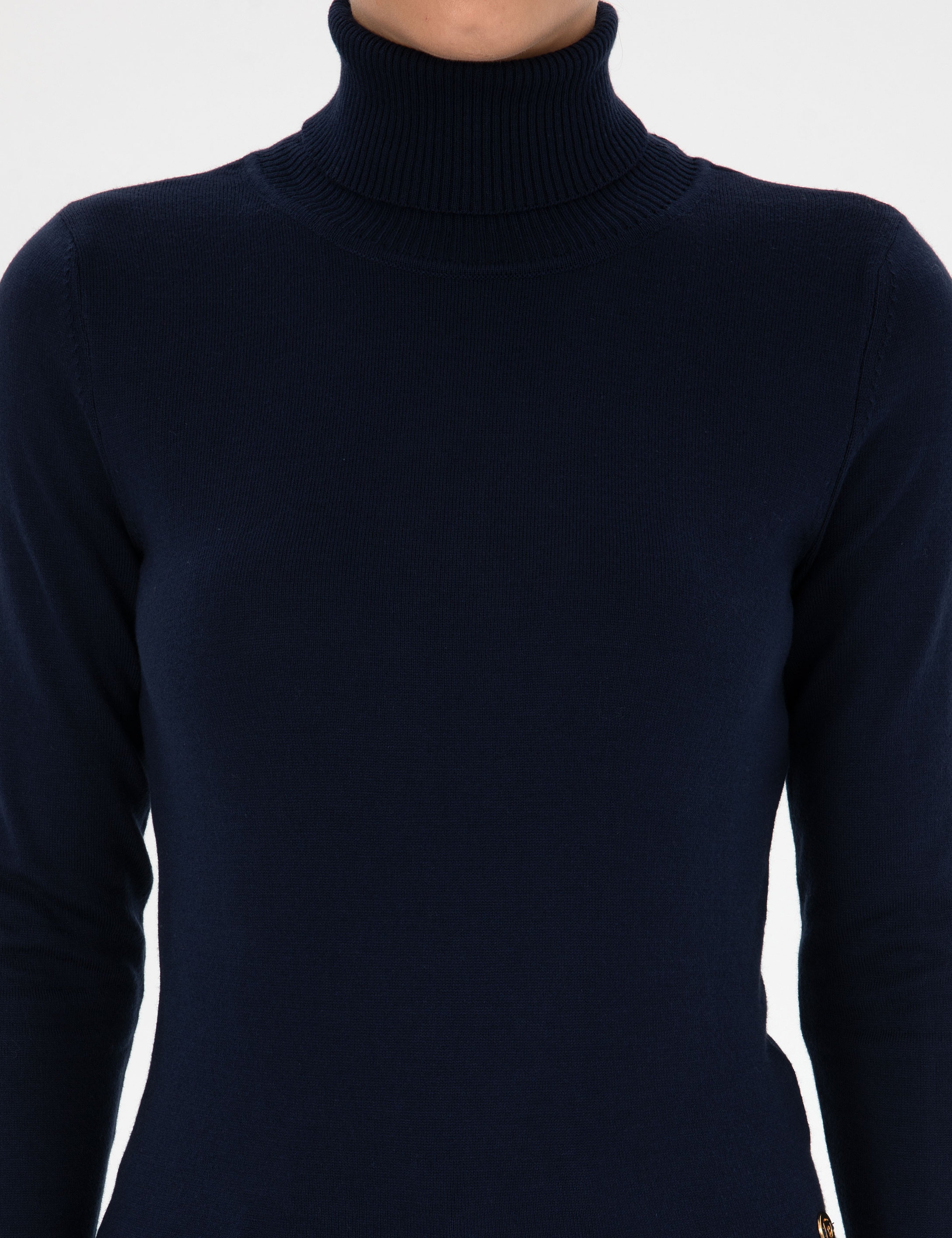 Lacivert Slim Fit Balıkçı Yaka Basic Kazak