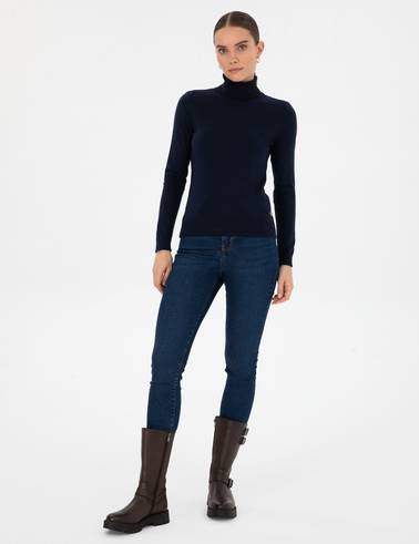 Lacivert Slim Fit Balıkçı Yaka Basic Kazak