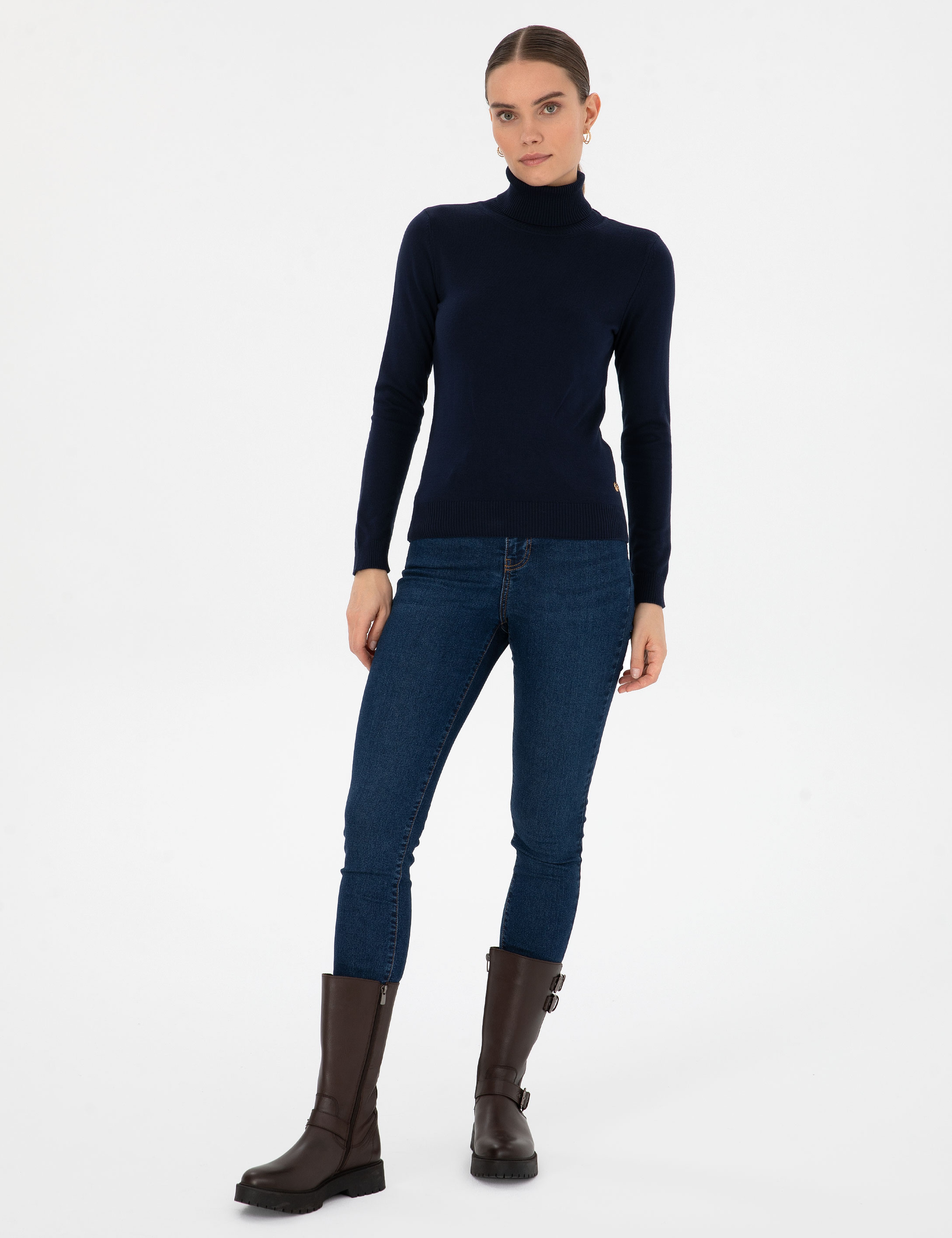 Lacivert Slim Fit Balıkçı Yaka Basic Kazak