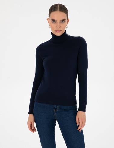 Lacivert Slim Fit Balıkçı Yaka Basic Kazak