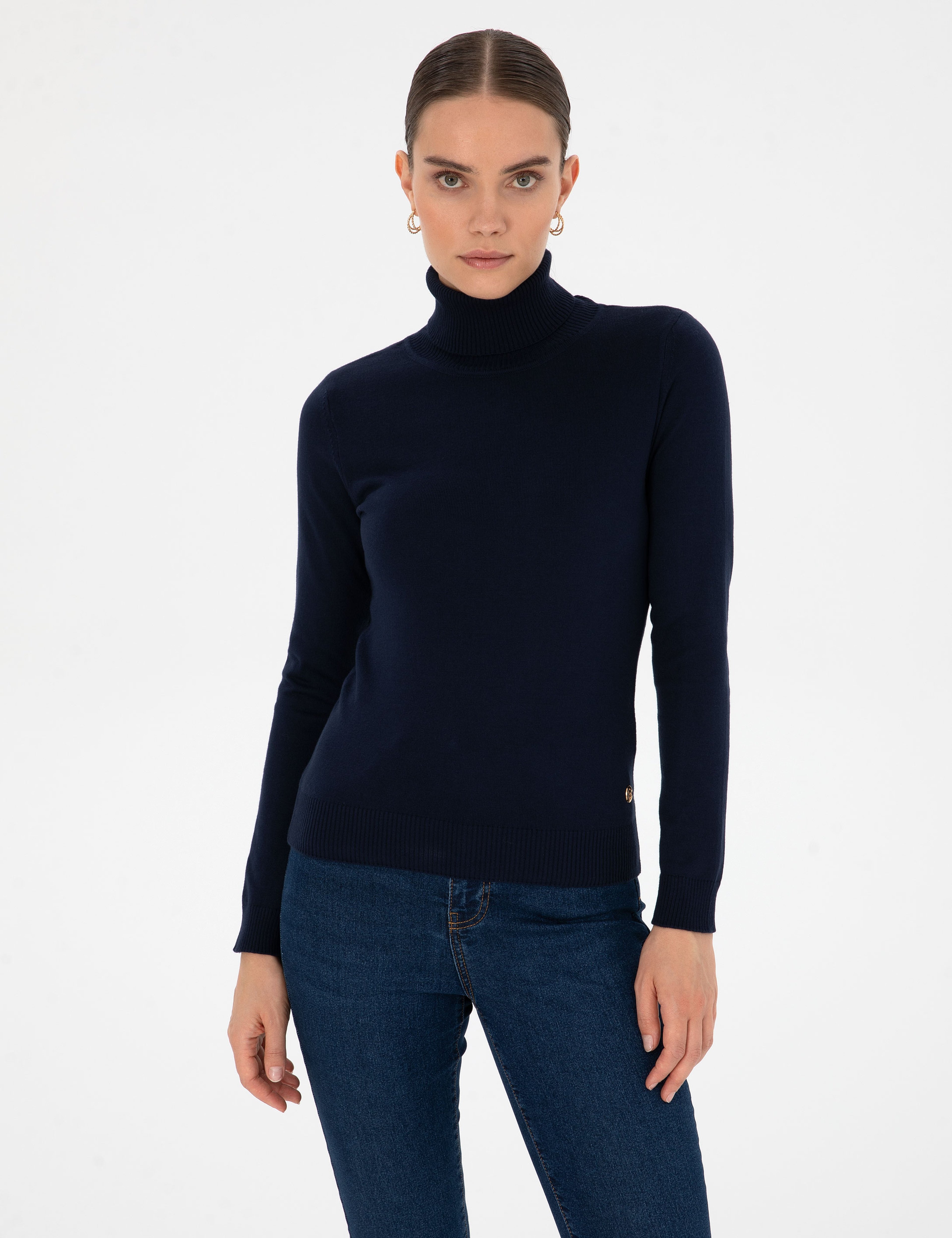 Lacivert Slim Fit Balıkçı Yaka Basic Kazak