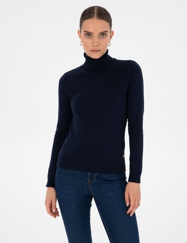 Lacivert Slim Fit Balıkçı Yaka Basic Kazak