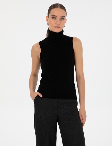 Siyah Slim Fit Balıkçı Yaka Kazak