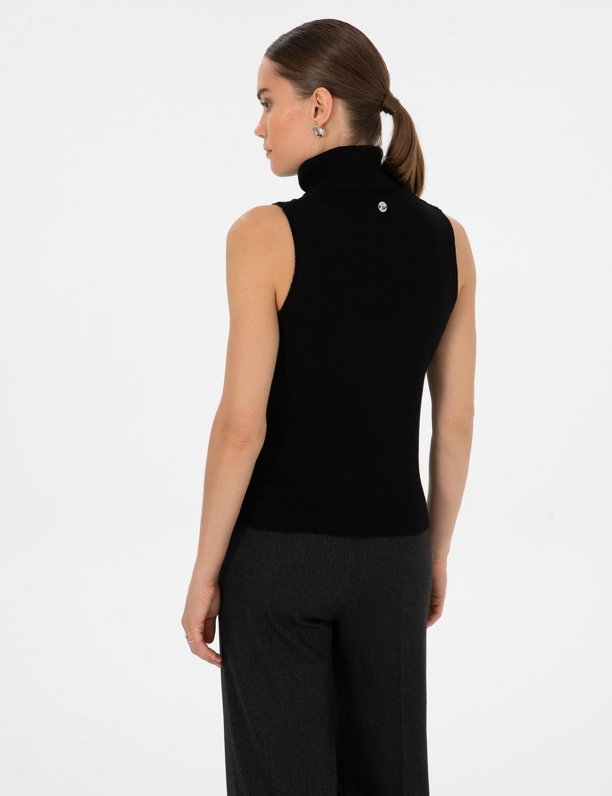 Siyah Slim Fit Balıkçı Yaka Kazak - 50316336010