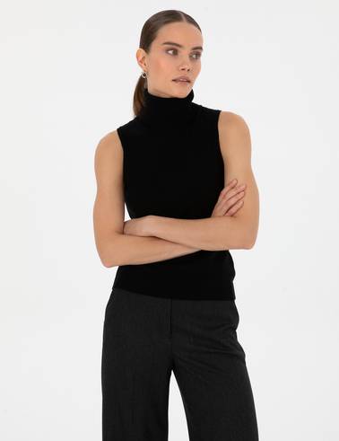 Siyah Slim Fit Balıkçı Yaka Kazak