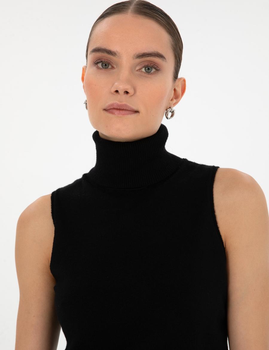 Siyah Slim Fit Balıkçı Yaka Kazak