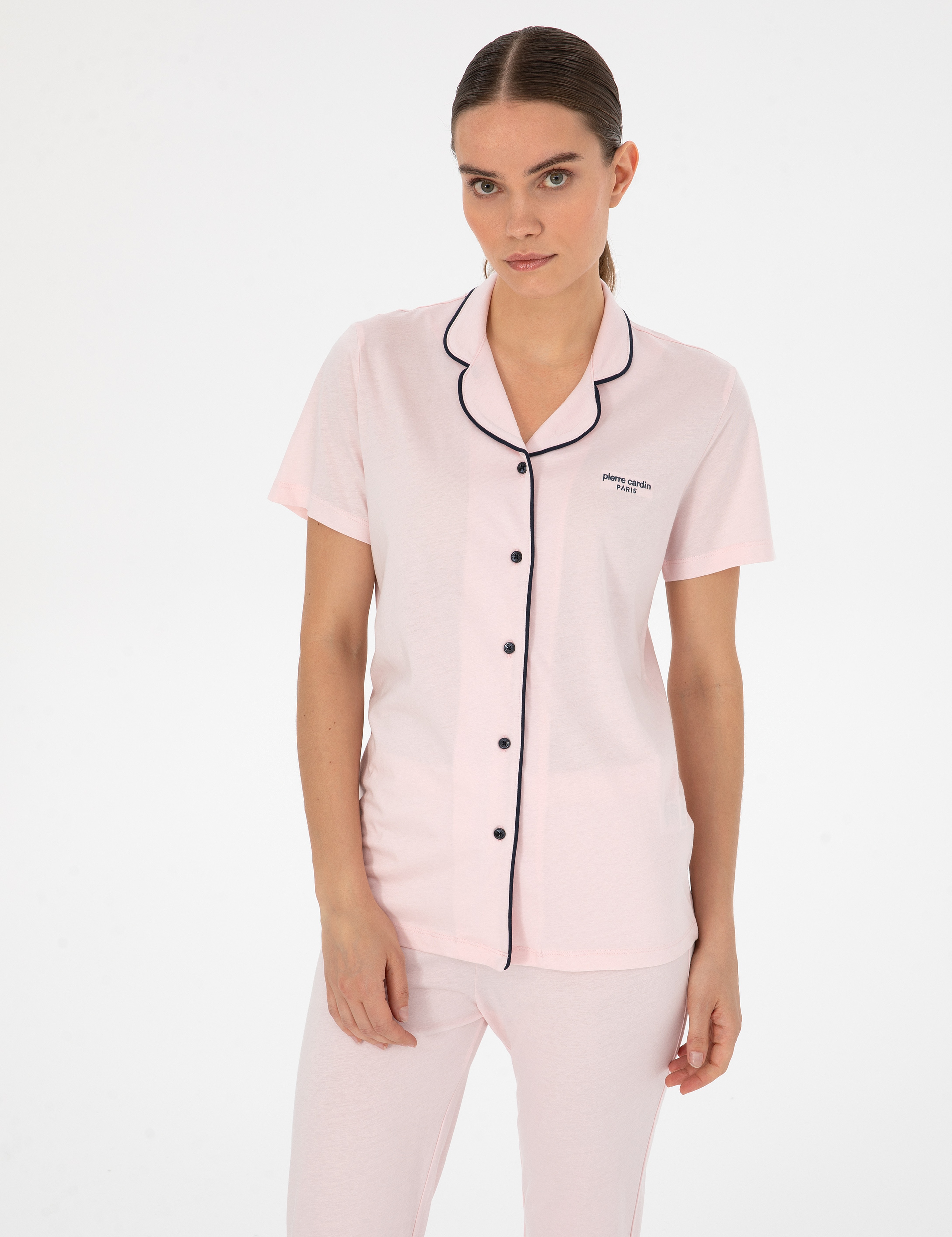 Açık Somon Kısakollu Gömlek Pijama Takımı - Image 3