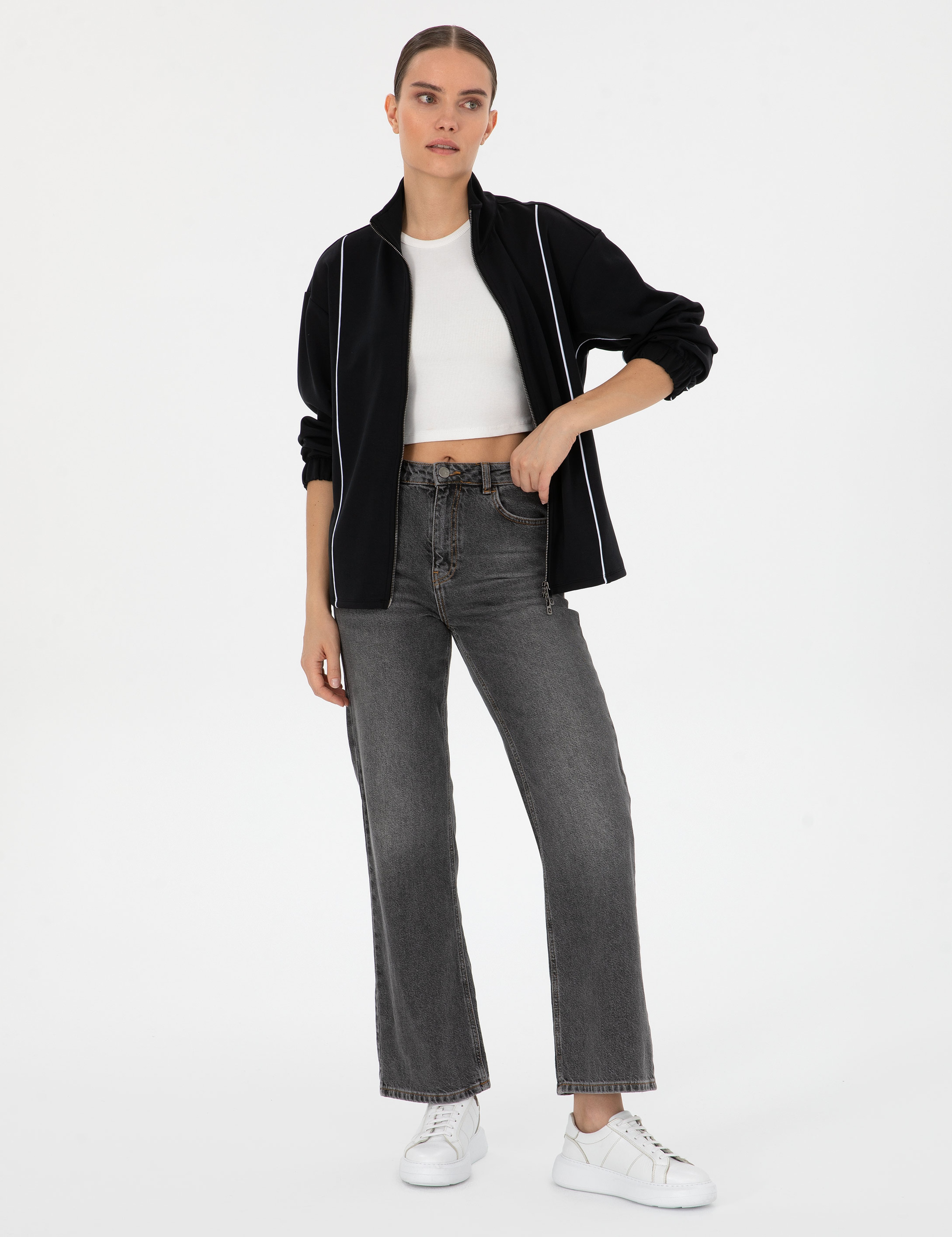 Siyah Comfort Fit Örme Hırka - Image 4
