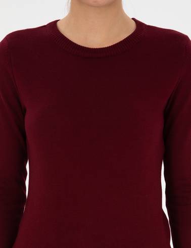 Vişne Slim Fit Bisiklet Yaka Basic Kazak