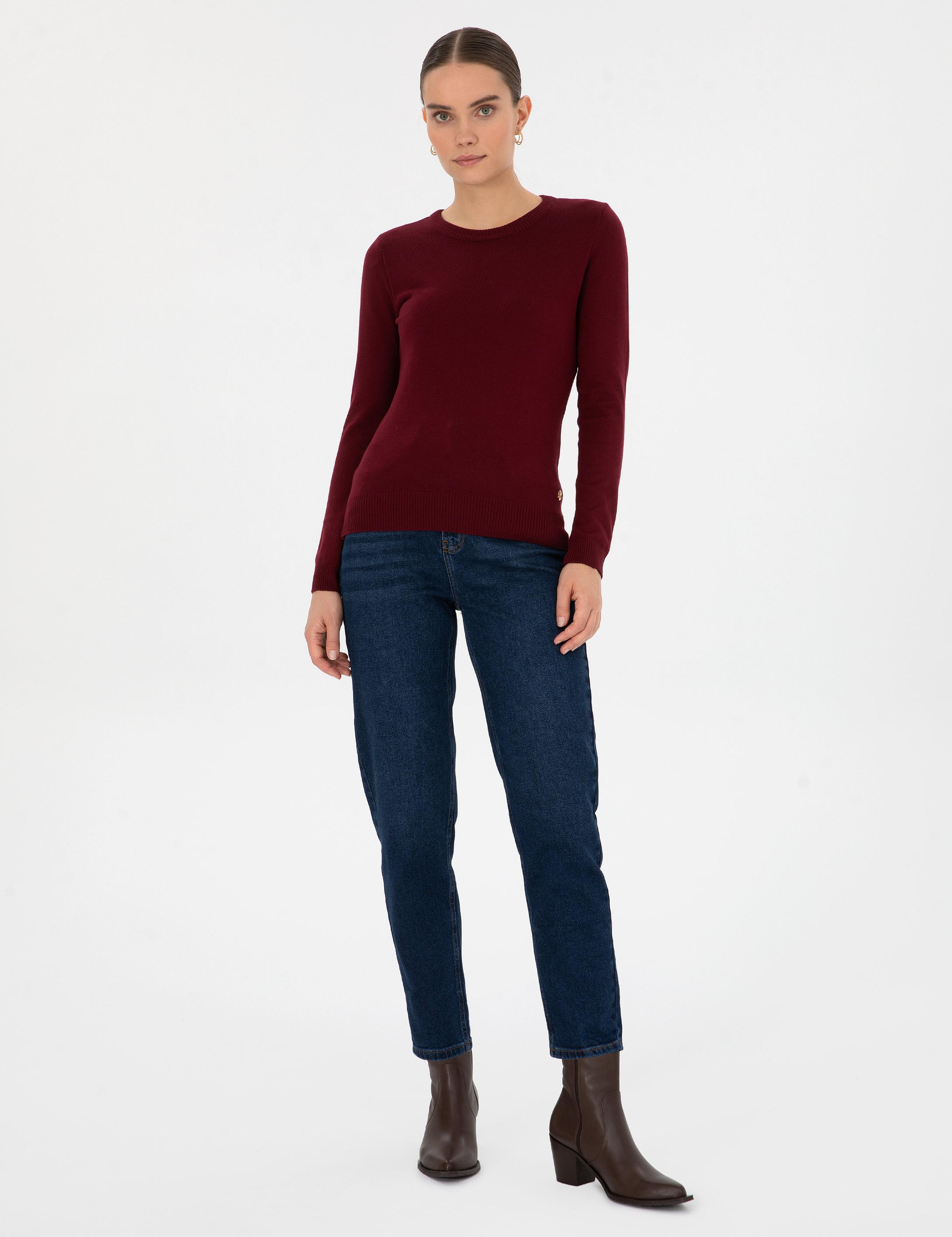 Vişne Slim Fit Bisiklet Yaka Basic Kazak