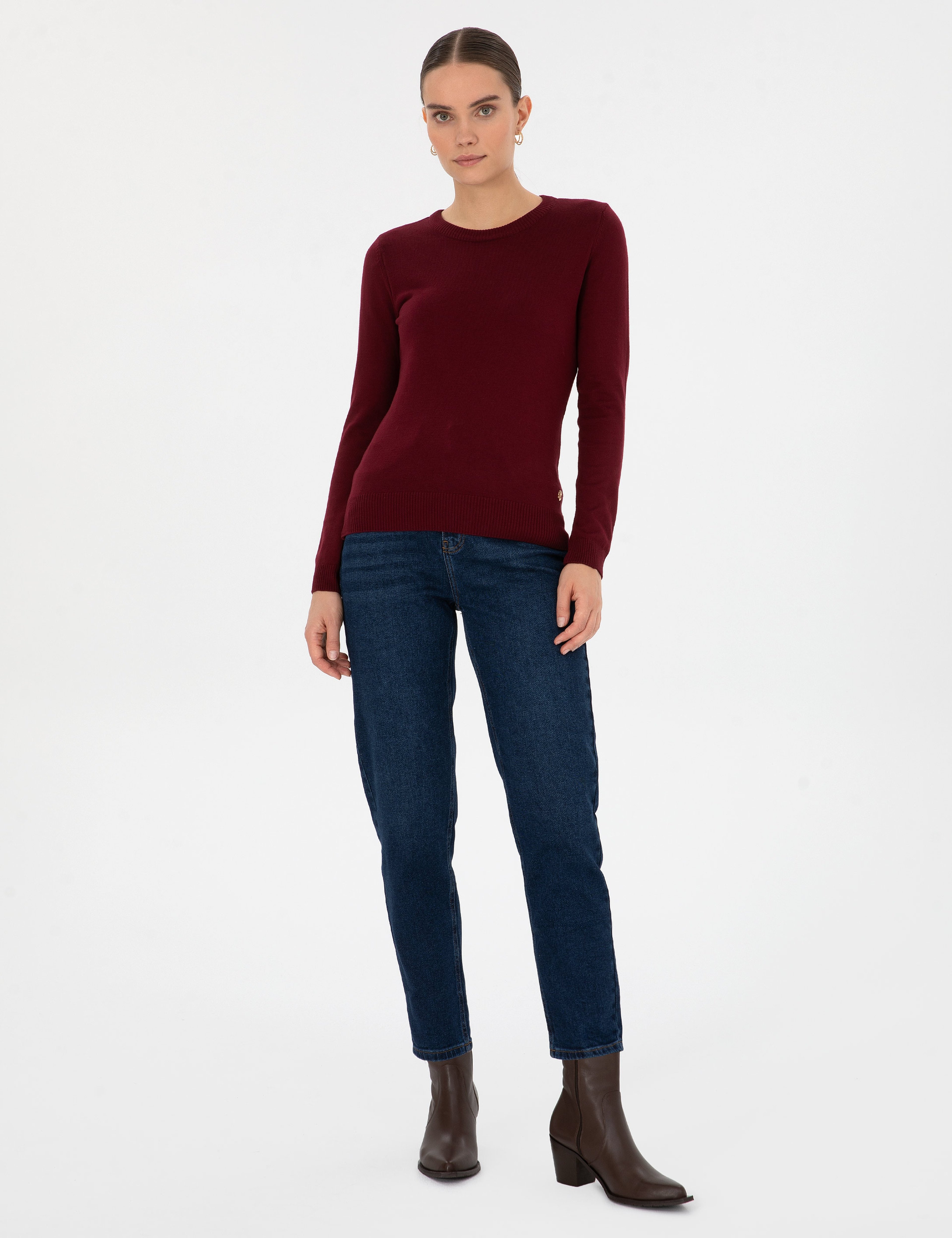 Vişne Slim Fit Bisiklet Yaka Basic Kazak