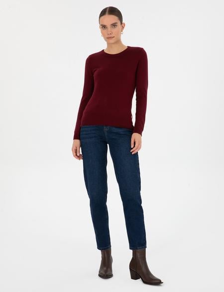 Vişne Slim Fit Bisiklet Yaka Basic Kazak - 50315758071