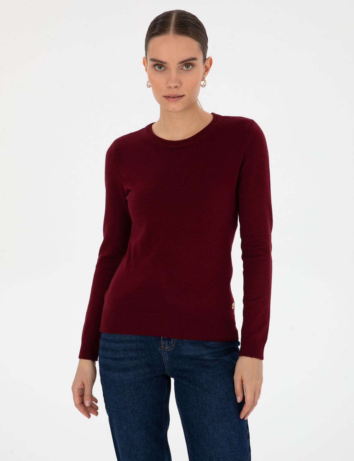 Vişne Slim Fit Bisiklet Yaka Basic Kazak