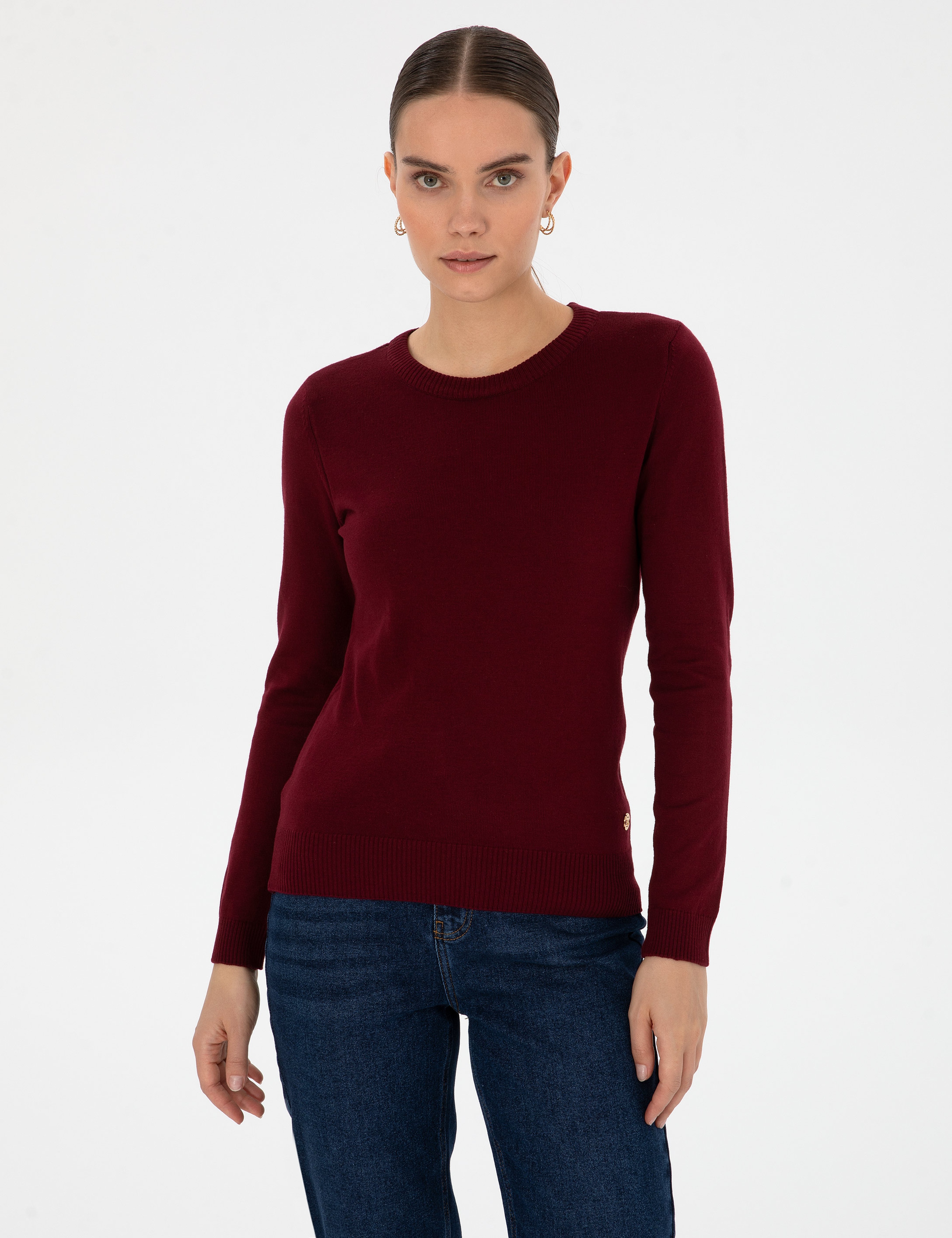 Vişne Slim Fit Bisiklet Yaka Basic Kazak