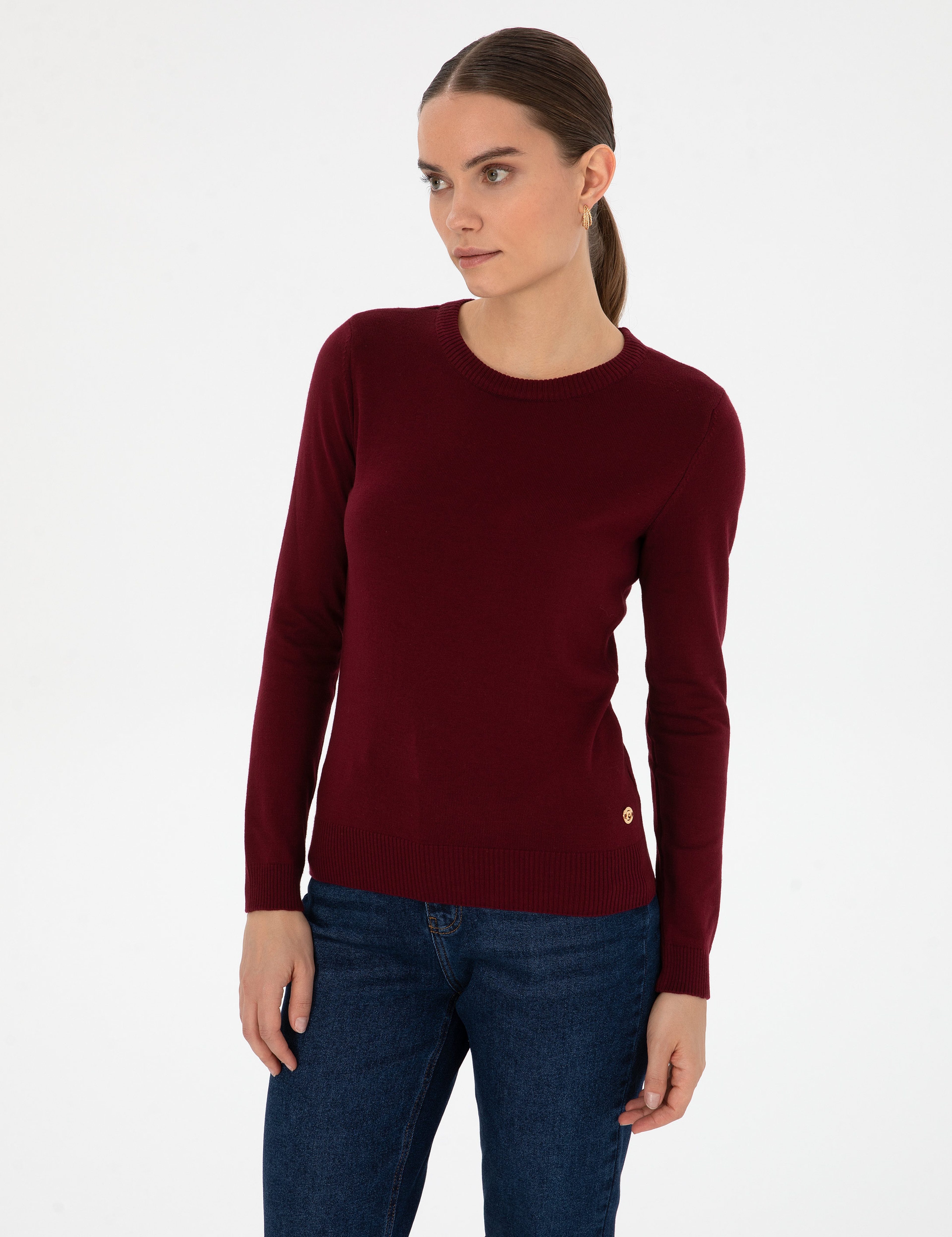 Vişne Slim Fit Bisiklet Yaka Basic Kazak - Image 3