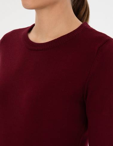 Vişne Slim Fit Bisiklet Yaka Basic Kazak