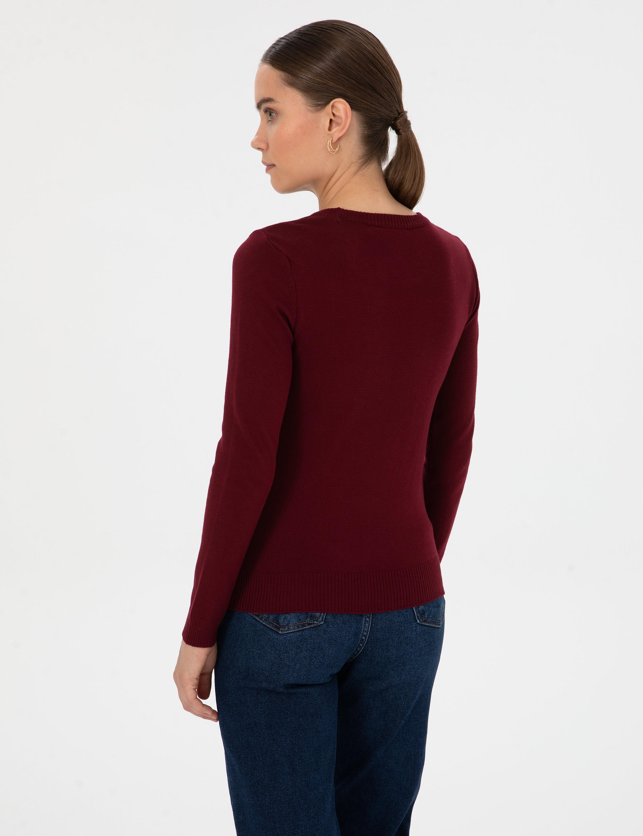 Vişne Slim Fit Bisiklet Yaka Basic Kazak