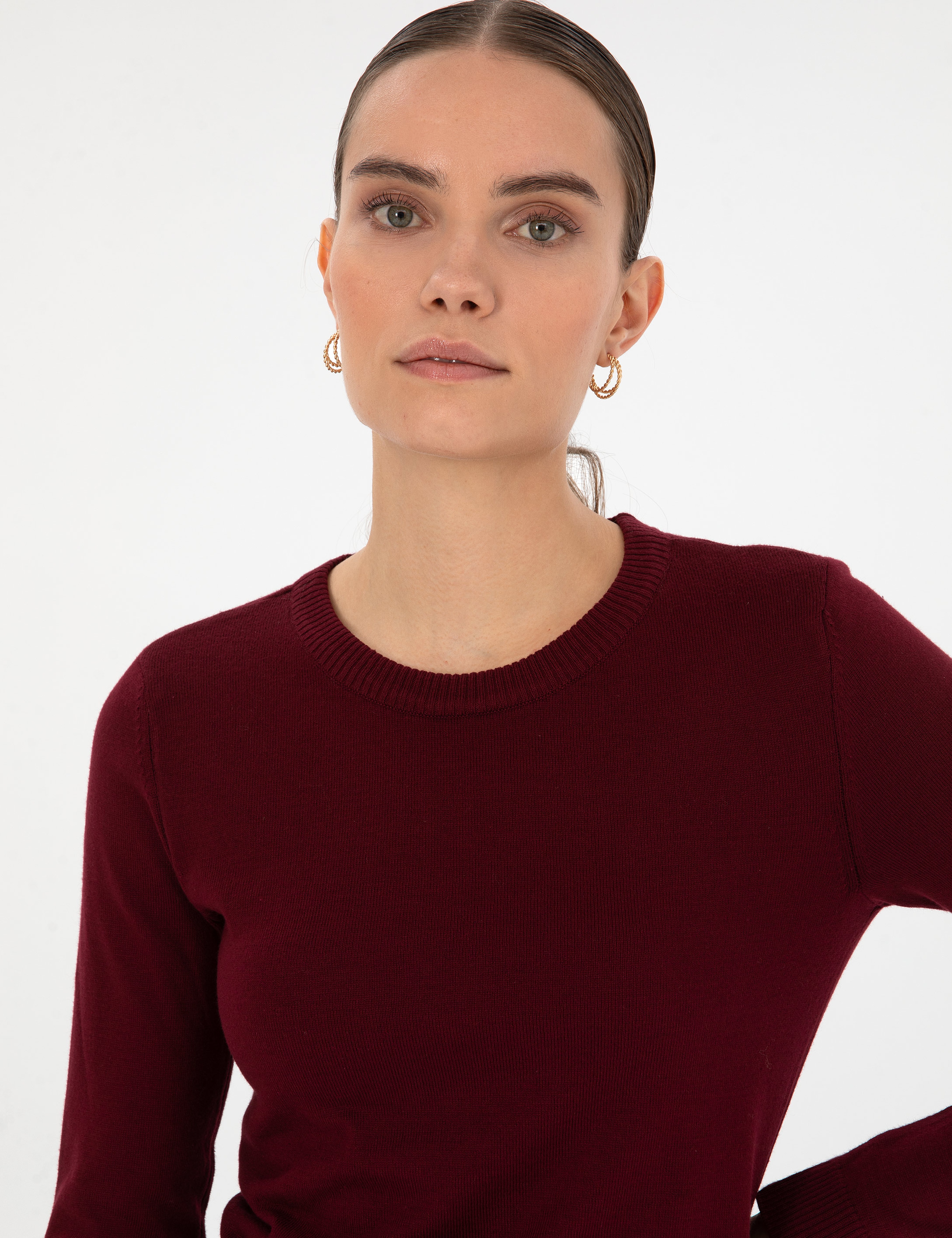 Vişne Slim Fit Bisiklet Yaka Basic Kazak